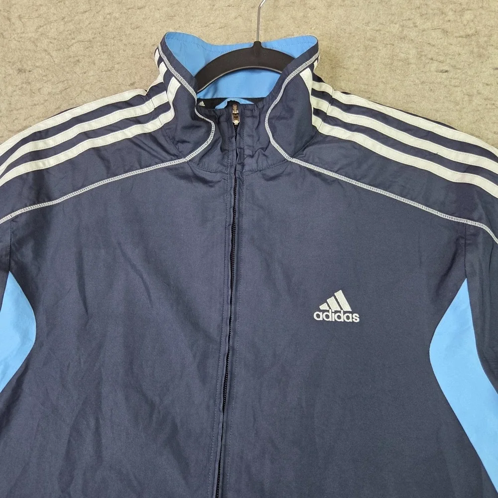 Adidas Windbreaker Track Jacket Mens‎ M Blue Striped Ful Zip Performance